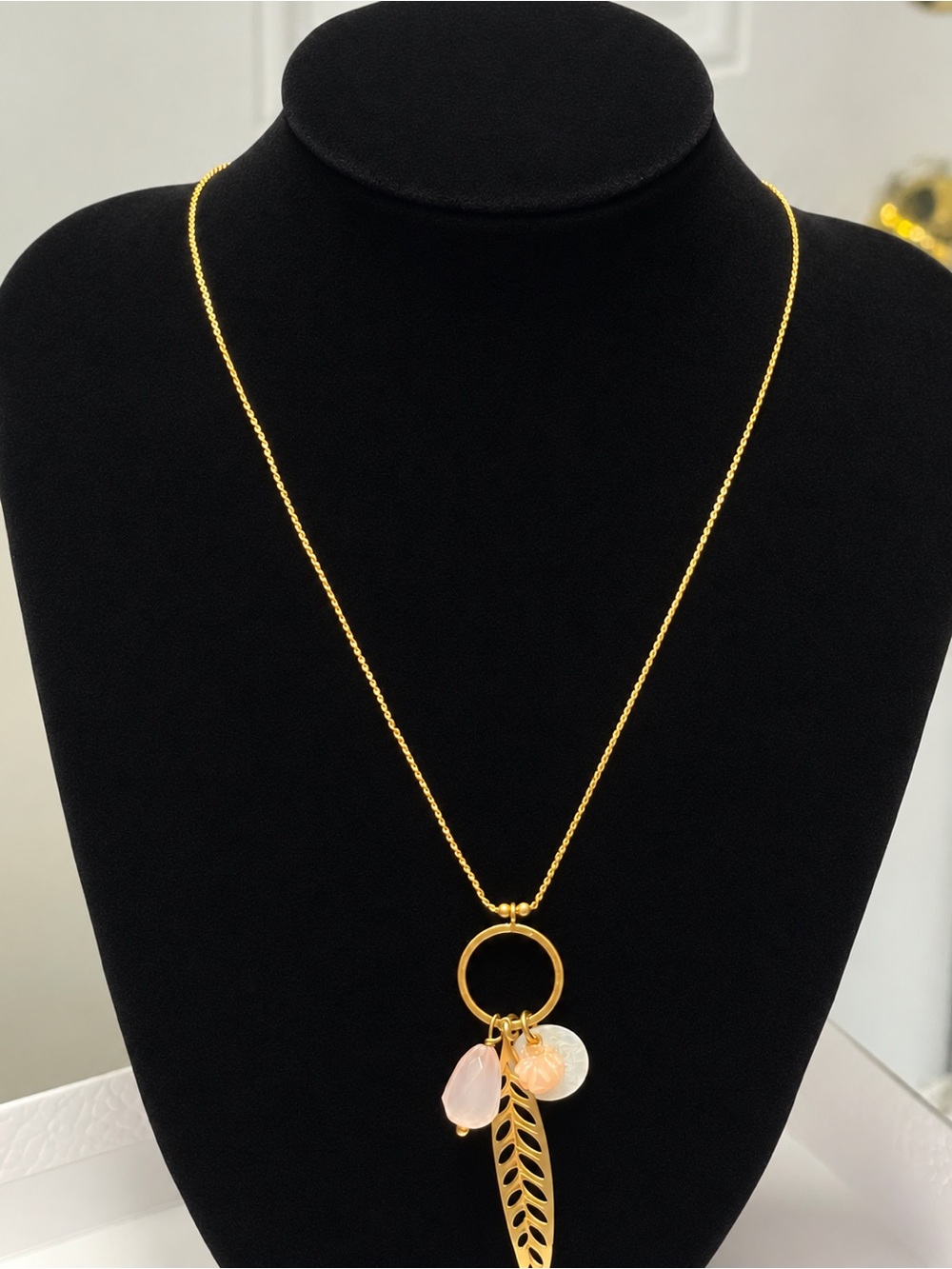 Pilgrim Women’s Gold Tone Charm Pendant Necklace Leaf & Beads